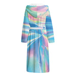 Blue Holographic Print Hooded Bathrobe