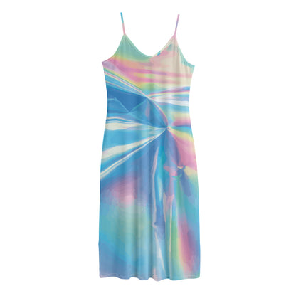 Blue Holographic Print Jersey Midi Cami Dress