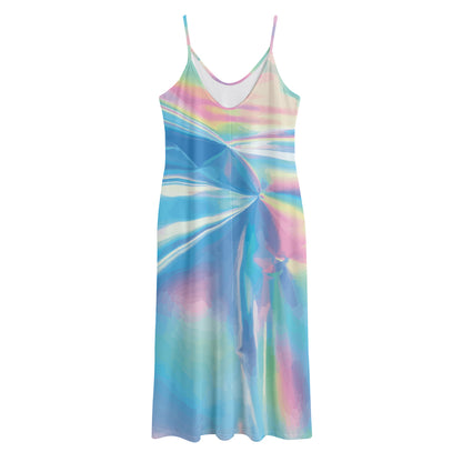 Blue Holographic Print Jersey Midi Cami Dress