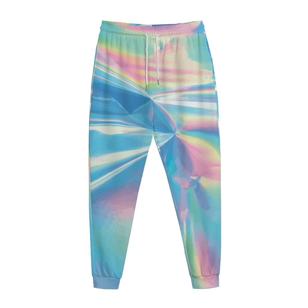 Blue Holographic Print Jogger Pants