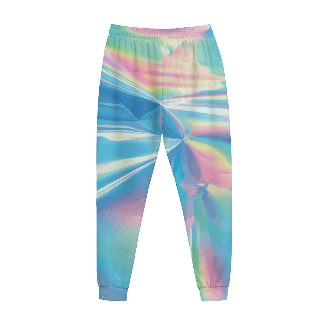 Blue Holographic Print Jogger Pants