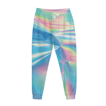Blue Holographic Print Jogger Pants