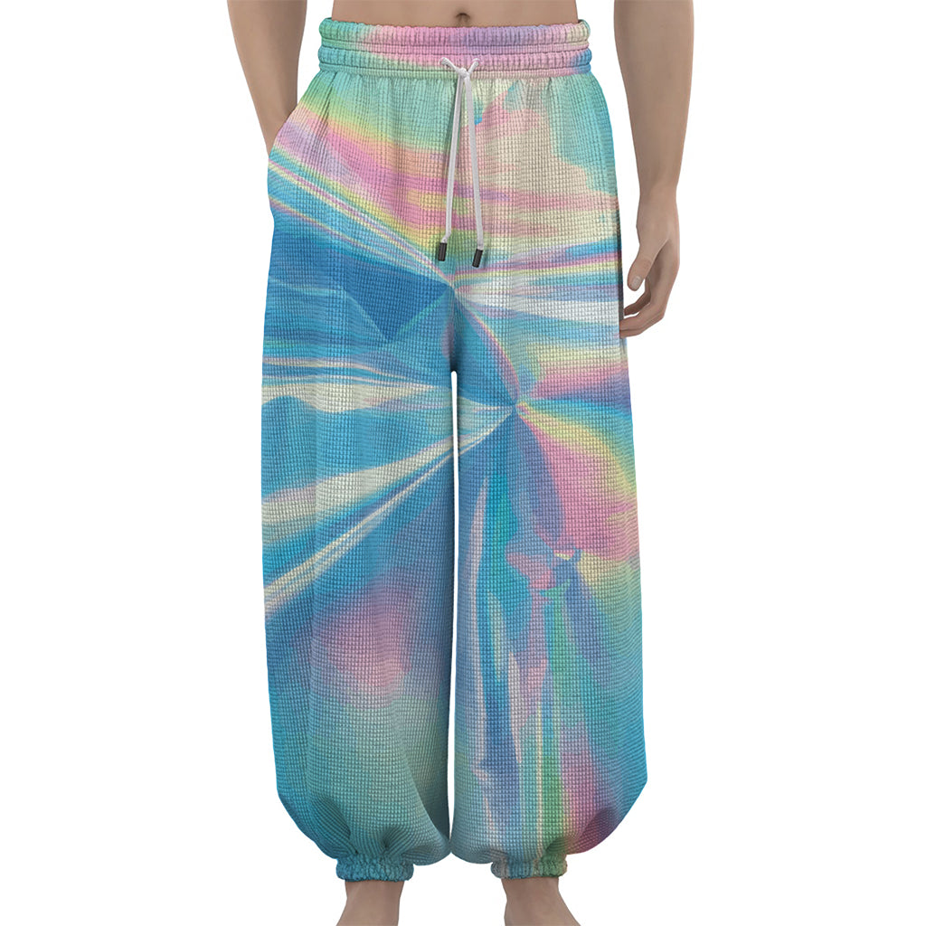 Blue Holographic Print Lantern Pants