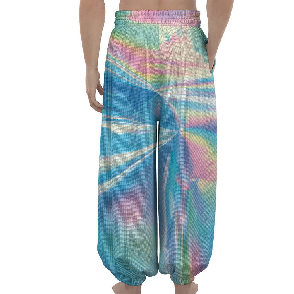 Blue Holographic Print Lantern Pants
