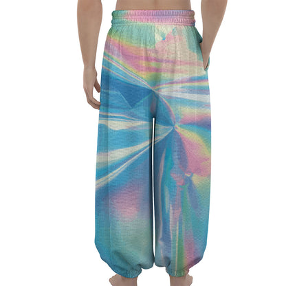 Blue Holographic Print Lantern Pants