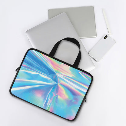 Blue Holographic Print Laptop Sleeve With Handle
