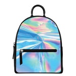 Blue Holographic Print Leather Backpack