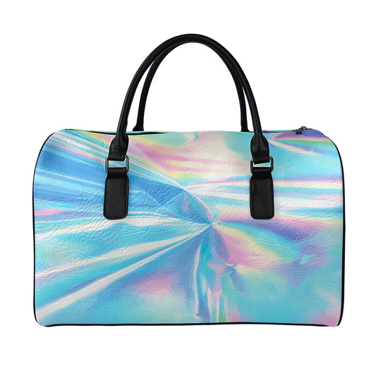Blue Holographic Print Leather Duffle Bag