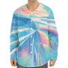 Blue Holographic Print Long Sleeve Baseball Jersey