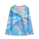 Blue Holographic Print Long Sleeve Short Coat