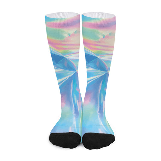 Blue Holographic Print Long Socks