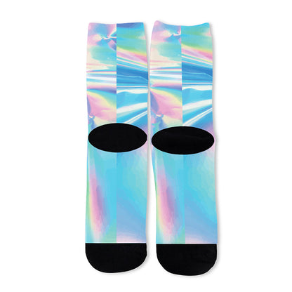 Blue Holographic Print Long Socks