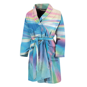 Blue Holographic Print Men's Bathrobe