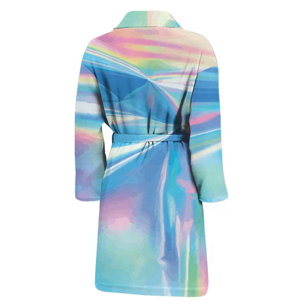 Blue Holographic Print Men's Bathrobe