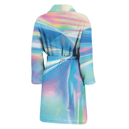 Blue Holographic Print Men's Bathrobe