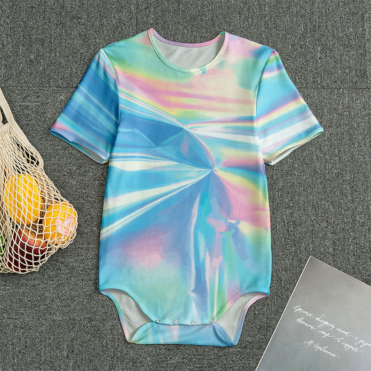 Blue Holographic Print Men's Bodysuit