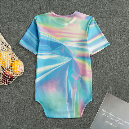 Blue Holographic Print Men's Bodysuit