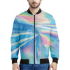 Blue Holographic Print Men's Bomber Jacket