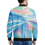 Blue Holographic Print Men's Bomber Jacket