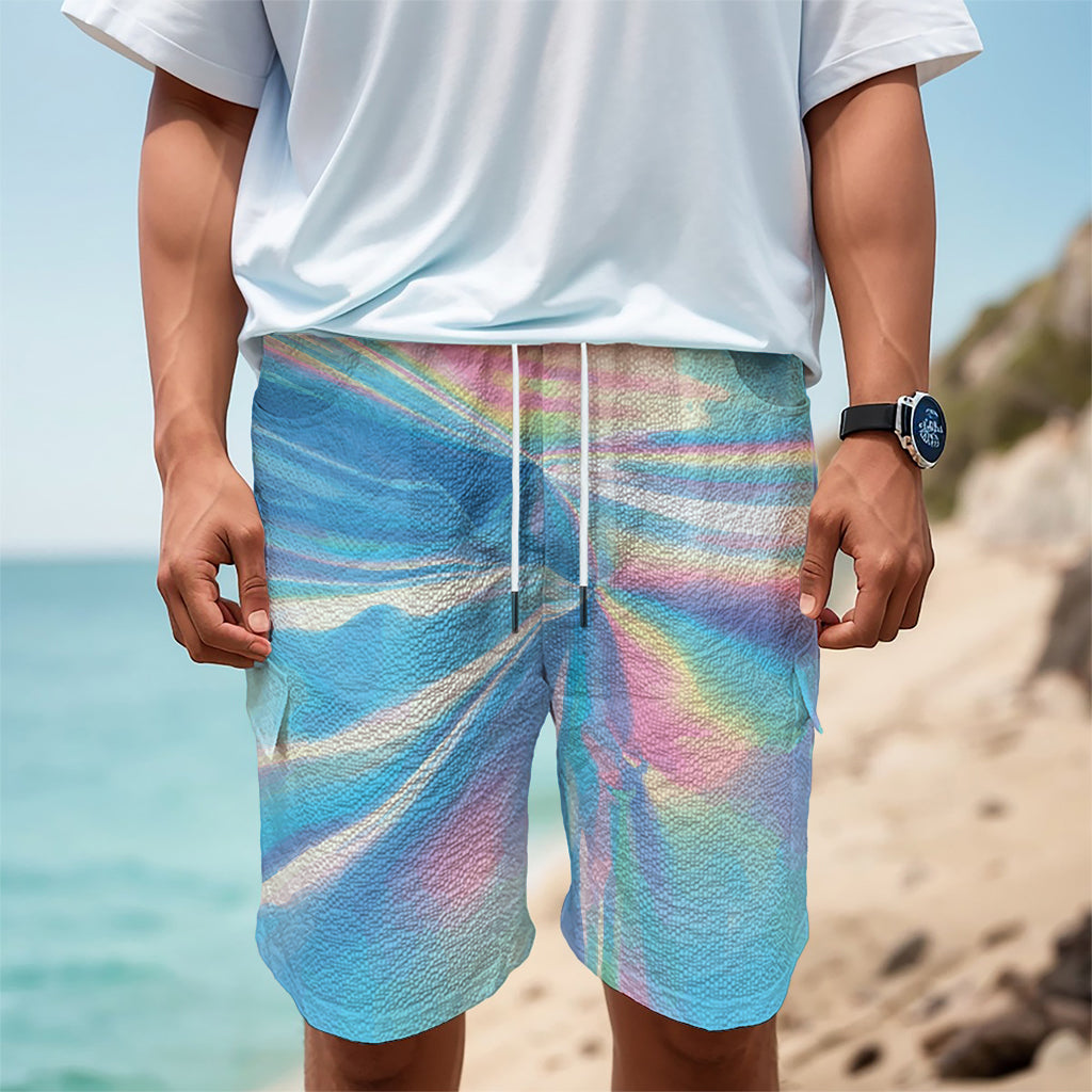 Blue Holographic Print Men's Cargo Shorts