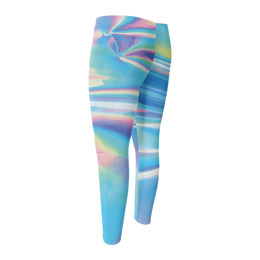 Blue Holographic Print Men's Compression Pants