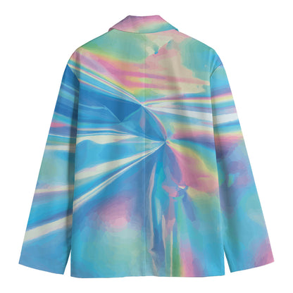 Blue Holographic Print Men's Cotton Blazer