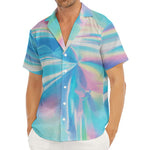 Blue Holographic Print Men's Deep V-Neck Shirt