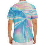 Blue Holographic Print Men's Deep V-Neck Shirt