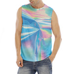 Blue Holographic Print Men's Fitness Tank Top
