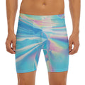Blue Holographic Print Men's Long Boxer Briefs