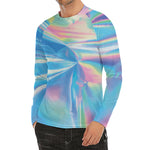 Blue Holographic Print Men's Long Sleeve Rash Guard