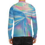 Blue Holographic Print Men's Long Sleeve Rash Guard