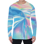Blue Holographic Print Men's Long Sleeve T-Shirt
