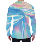 Blue Holographic Print Men's Long Sleeve T-Shirt
