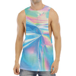 Blue Holographic Print Men's Muscle Tank Top