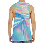Blue Holographic Print Men's Muscle Tank Top