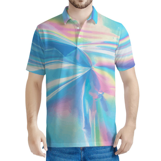 Blue Holographic Print Men's Polo Shirt