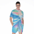 Blue Holographic Print Men's Romper