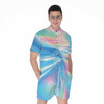Blue Holographic Print Men's Rompers