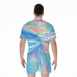 Blue Holographic Print Men's Rompers