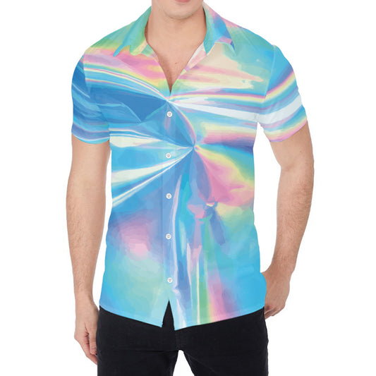 Blue Holographic Print Men's Shirt