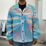 Blue Holographic Print Men's Shirt Jacket