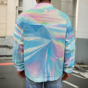 Blue Holographic Print Men's Shirt Jacket