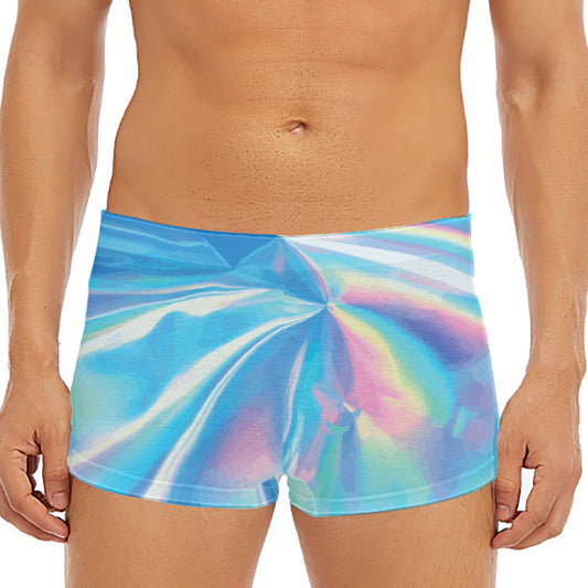 Blue Holographic Print Men's Short Boxer Briefs