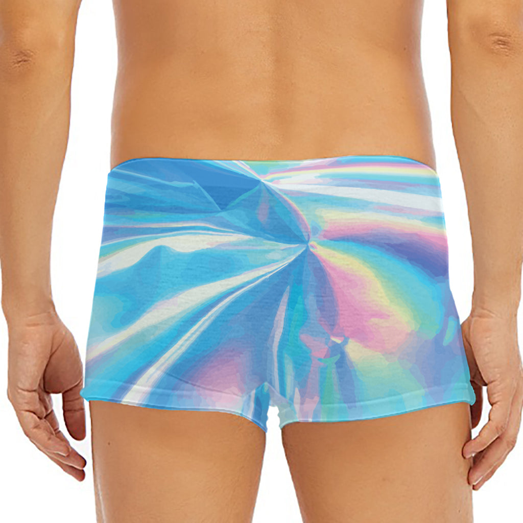 Blue Holographic Print Men's Short Boxer Briefs