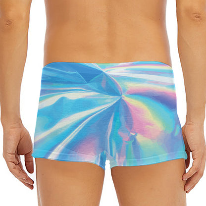 Blue Holographic Print Men's Short Boxer Briefs