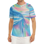 Blue Holographic Print Men's Short Sleeve Rash Guard