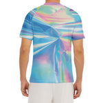 Blue Holographic Print Men's Short Sleeve Rash Guard