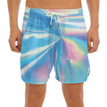 Blue Holographic Print Men's Split Running Shorts