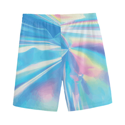 Blue Holographic Print Men's Sports Shorts
